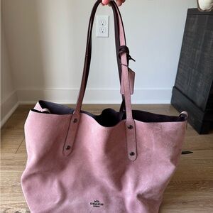 Coach Pink Suede Tote Bag with Leather Accents